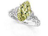 White gold Fancy Yellow Marquise Cut Diamond Solitaire Ring with Filigree Band and Four-Prong Setting_19