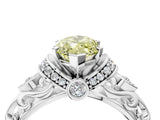 White gold Fancy Yellow Marquise Cut Diamond Solitaire Ring with Filigree Band and Four-Prong Setting_20
