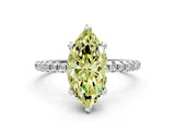 White gold Fancy Yellow Marquise Cut Diamond Solitaire Ring with Four-Prong Setting and Pavé Band_3