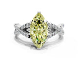 White gold Fancy Yellow Marquise Cut Diamond Solitaire Ring with Four-Prong Setting and Twisted Pavé Band_17