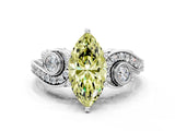 White gold Fancy Yellow Marquise Cut Diamond Solitaire Ring with Milgrain Pavé Band and Four-Prong Setting_53