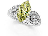 White gold Fancy Yellow Marquise Cut Diamond Solitaire Ring with Milgrain Pavé Band and Four-Prong Setting_54