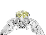 White gold Fancy Yellow Marquise Cut Diamond Solitaire Ring with Milgrain Pavé Band and Four-Prong Setting_57
