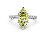 White gold Fancy Yellow Marquise Cut Diamond Solitaire Ring with Pavé Band and Four-Prong Setting_29