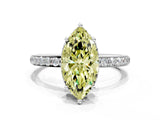 White gold Fancy Yellow Marquise Cut Diamond Solitaire Ring with Pavé Band and Hidden Halo_32