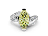 White gold Fancy Yellow Marquise Cut Diamond Solitaire Ring with Prong Setting and Twisted Pavé Band_12
