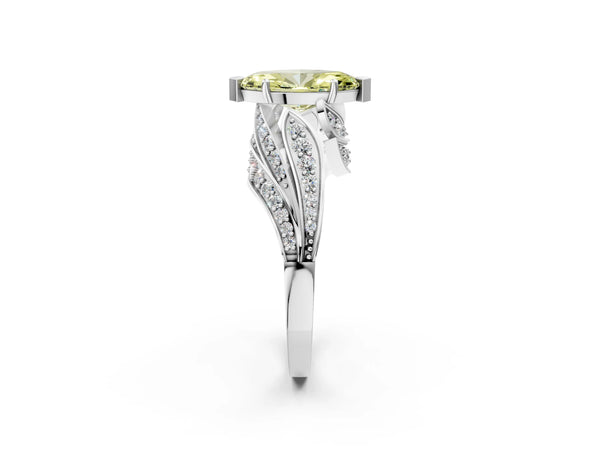 Platinum Fancy Yellow Marquise Cut Diamond Solitaire Ring with Prong Setting and Twisted Pavé Band