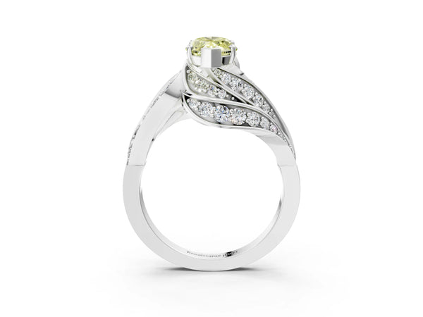 Platinum Fancy Yellow Marquise Cut Diamond Solitaire Ring with Prong Setting and Twisted Pavé Band