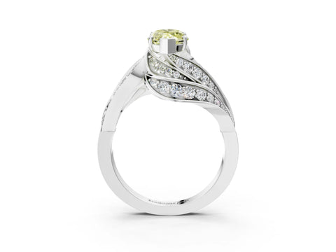 White gold Fancy Yellow Marquise Cut Diamond Solitaire Ring with Prong Setting and Twisted Pavé Band_15