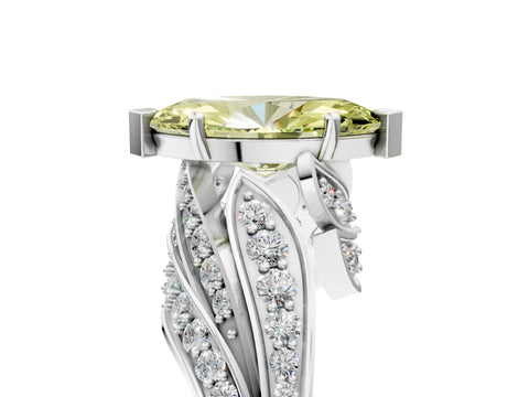 White gold Fancy Yellow Marquise Cut Diamond Solitaire Ring with Prong Setting and Twisted Pavé Band_17