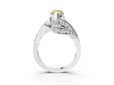 White gold Fancy Yellow Marquise Cut Diamond Solitaire Ring with Prong Setting and Twisted Pavé Band_3