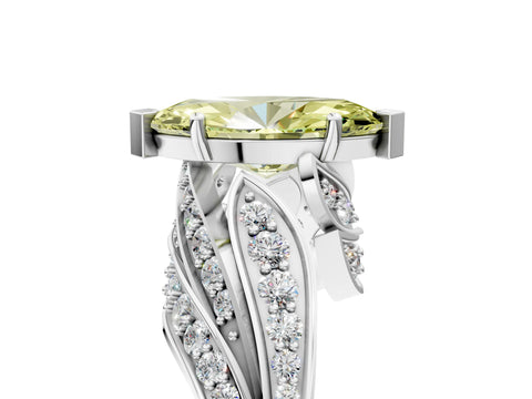 White gold Fancy Yellow Marquise Cut Diamond Solitaire Ring with Prong Setting and Twisted Pavé Band_5