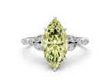 White gold Fancy Yellow Marquise Cut Diamond Solitaire Ring with Side Stones and Four-Prong Setting_77