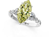 White gold Fancy Yellow Marquise Cut Diamond Solitaire Ring with Side Stones and Four-Prong Setting_78