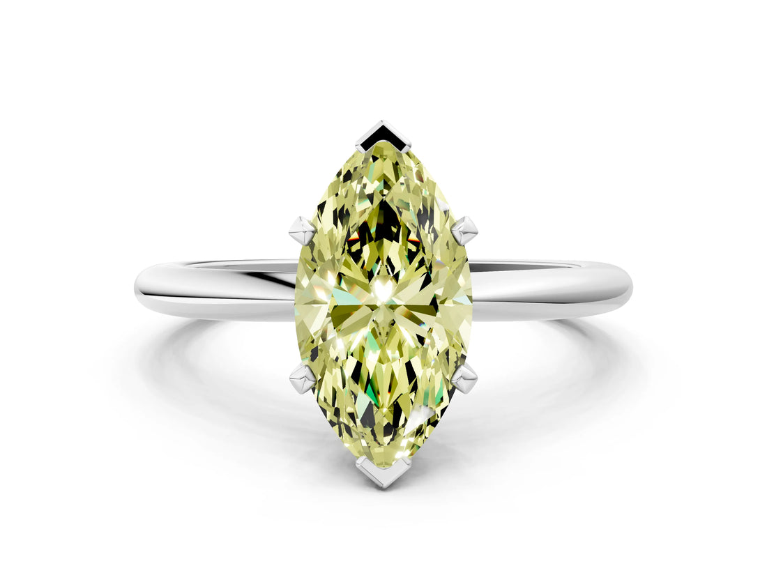 White gold Fancy Yellow Marquise Cut Diamond Solitaire Ring with Six-Prong Setting and Classic Band_35