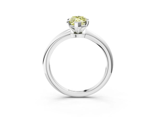 White gold Fancy Yellow Marquise Cut Diamond Solitaire Ring with Six-Prong Setting and Classic Band