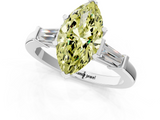 White gold Fancy Yellow Marquise  Cut Diamond Solitaire Ring with Tapered Baguette Accents and Four-Prong Setting_1