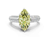White gold Fancy Yellow Marquise Cut Diamond Solitaire Ring with Three-Row Pavé Band and Four-Prong Setting_29