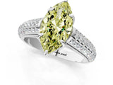 White gold Fancy Yellow Marquise Cut Diamond Solitaire Ring with Three-Row Pavé Band and Four-Prong Setting_30
