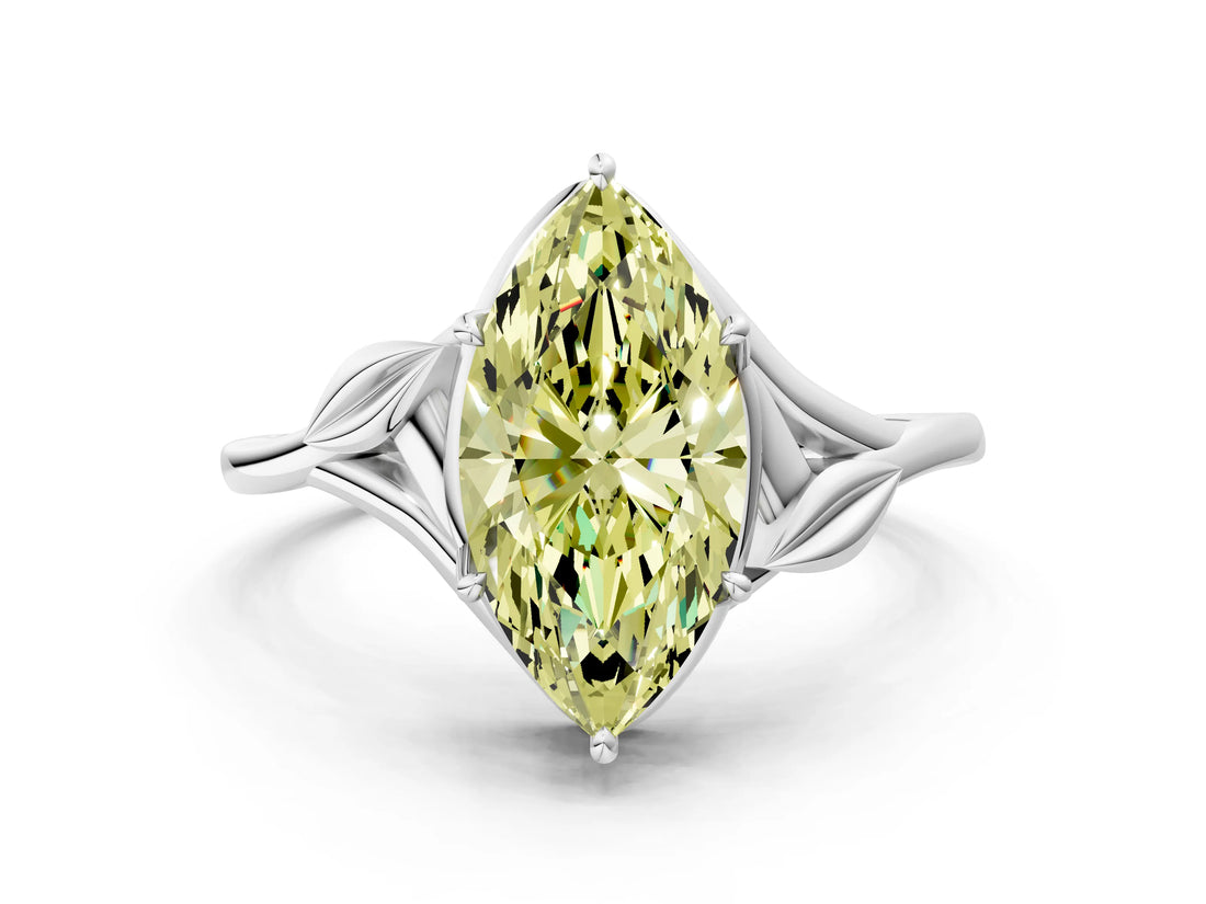 White gold Fancy Yellow Marquise Cut Diamond Solitaire Ring with Twist Band and Four-Prong Setting_76