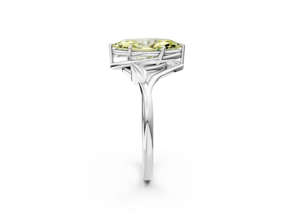 White gold Fancy Yellow Marquise Cut Diamond Solitaire Ring with Twist Band and Four-Prong Setting