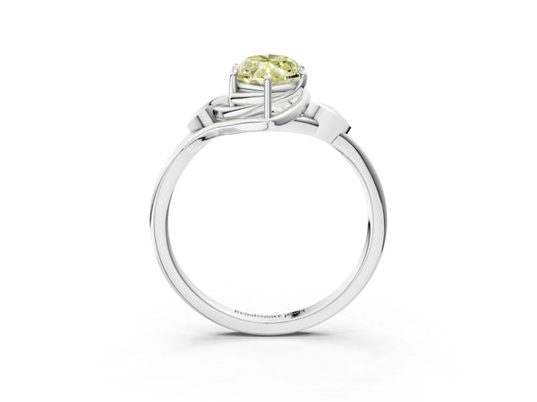 White gold Fancy Yellow Marquise Cut Diamond Solitaire Ring with Twist Band and Four-Prong Setting