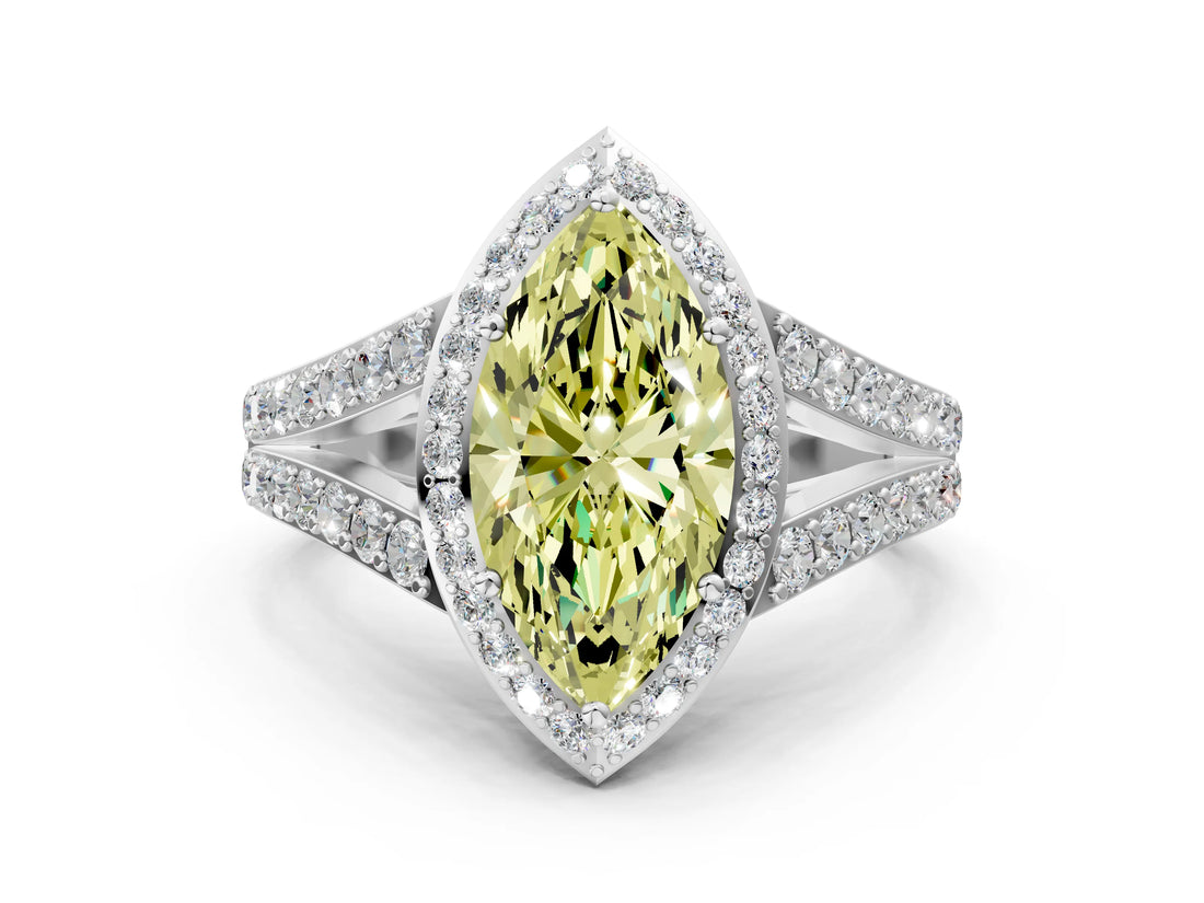 White gold Fancy Yellow Marquise Cut Diamond Split Shank Halo Ring with Four-Prong Setting_29