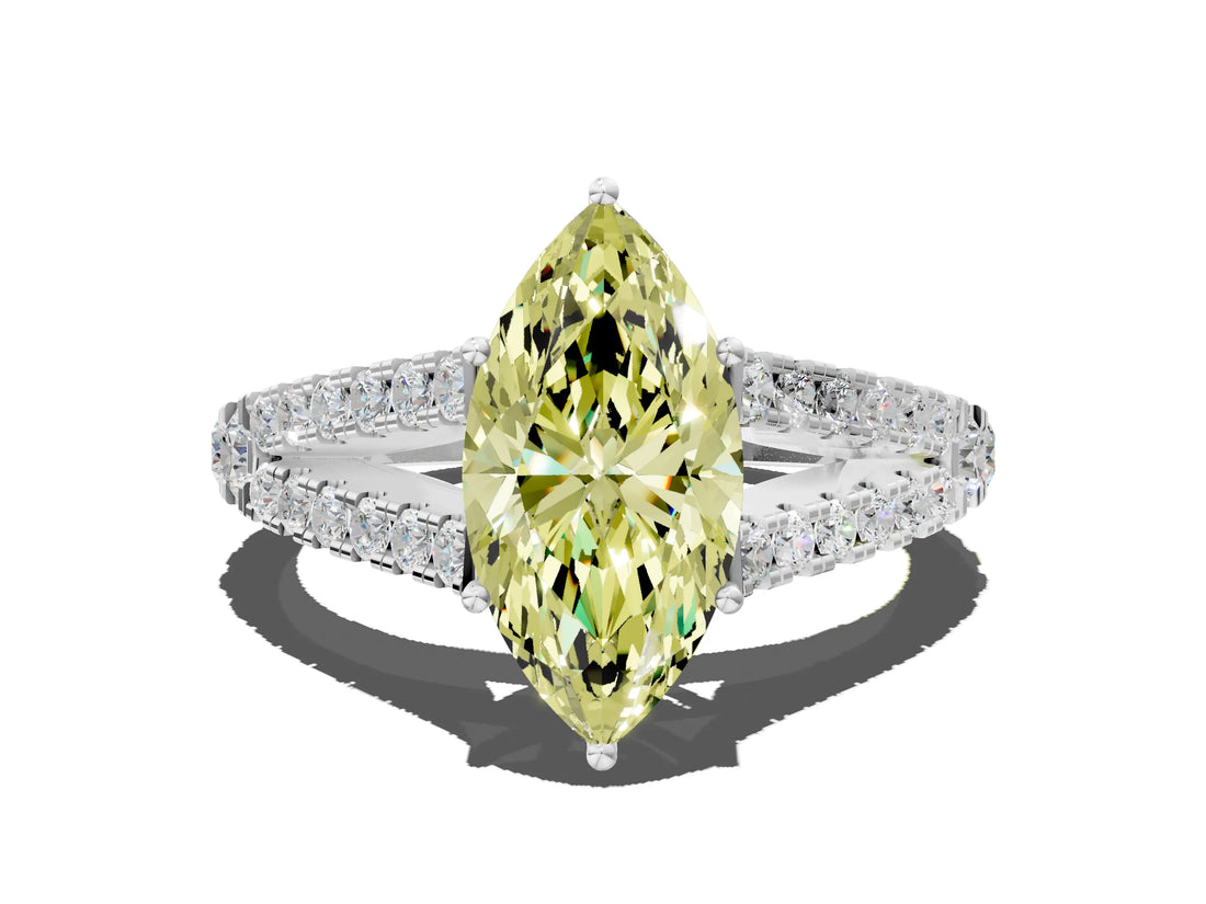 White gold Fancy Yellow Marquise Cut Diamond Split Shank Pavé Engagement Ring with Four-Prong Setting_29