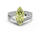 White gold Fancy Yellow Marquise Cut Diamond Split Shank Ring with Pavé Band and Four-Prong Setting_16