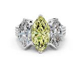 White gold Fancy Yellow Marquise Cut Diamond Three-Stone Ring with Prong Setting and Textured Band_24