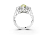 White gold Fancy Yellow Marquise Cut Diamond Three-Stone Ring with Prong Setting and Textured Band_27
