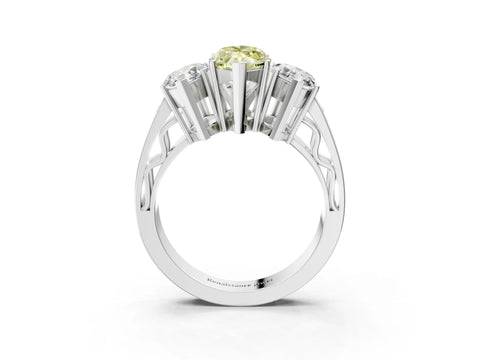 White gold Fancy Yellow Marquise Cut Diamond Three-Stone Ring with Prong Setting and Textured Band_27