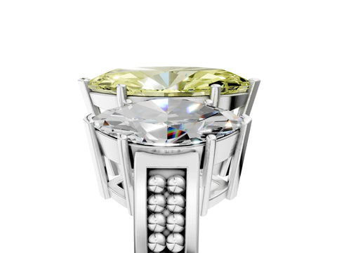 White gold Fancy Yellow Marquise Cut Diamond Three-Stone Ring with Prong Setting and Textured Band_29