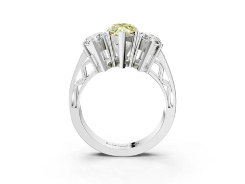 White gold Fancy Yellow Marquise Cut Diamond Three-Stone Ring with Prong Setting and Textured Band_3