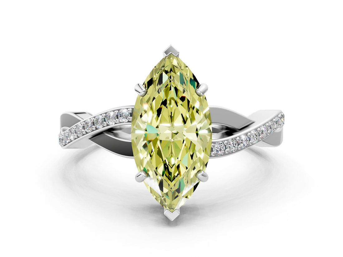 White gold Fancy Yellow Marquise  Cut Diamond Twisted Band Engagement Ring with Prong Setting_3