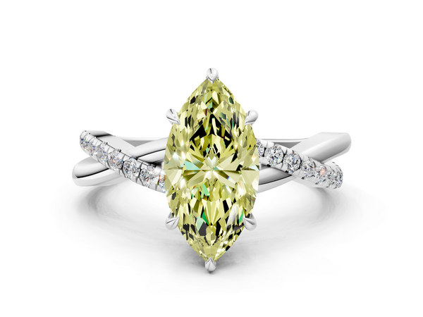 White gold Fancy Yellow Marquise  Cut Diamond Twisted Band with Pavé Setting and Four-Prong Setting