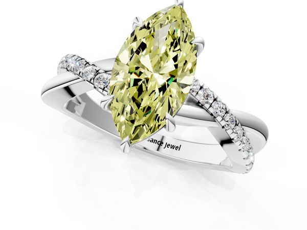 White gold Fancy Yellow Marquise  Cut Diamond Twisted Band with Pavé Setting and Four-Prong Setting