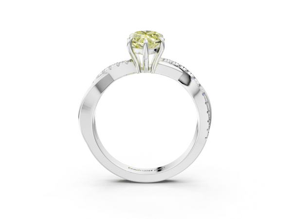 White gold Fancy Yellow Marquise  Cut Diamond Twisted Band with Pavé Setting and Four-Prong Setting