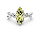 White gold Fancy Yellow Marquise  Cut Diamond Twisted Band with Pavé Setting and Four-Prong Setting