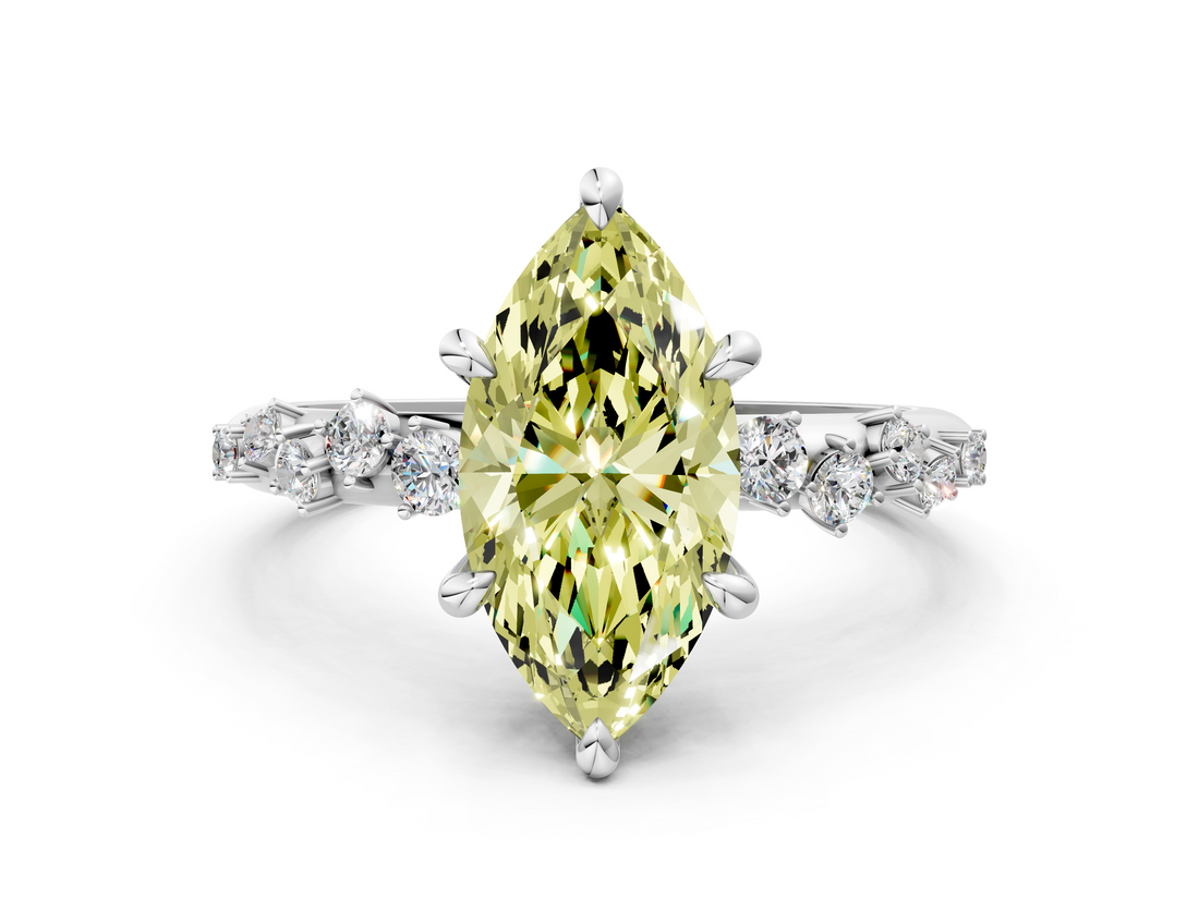 White gold Fancy Yellow Marquise  Cut Diamond Vine Band with Four-Prong Setting