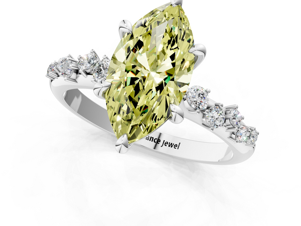 Platinum Fancy Yellow Marquise  Cut Diamond Vine Band with Four-Prong Setting
