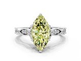 White gold Fancy Yellow Marquise  Cut Diamond with Milgrain Marquise and Bezel Accents on a Solitaire Band with Prong Setting