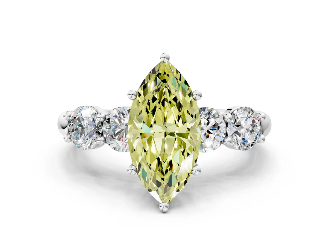 White gold Fancy Yellow Marquise  Cut Five-Stone Prong Set Diamond Ring with Classic Band_34