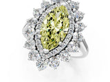 White gold Fancy Yellow Marquise Cut Halo Cluster Diamond Ring with Pave Band and Four-Prong Setting_13
