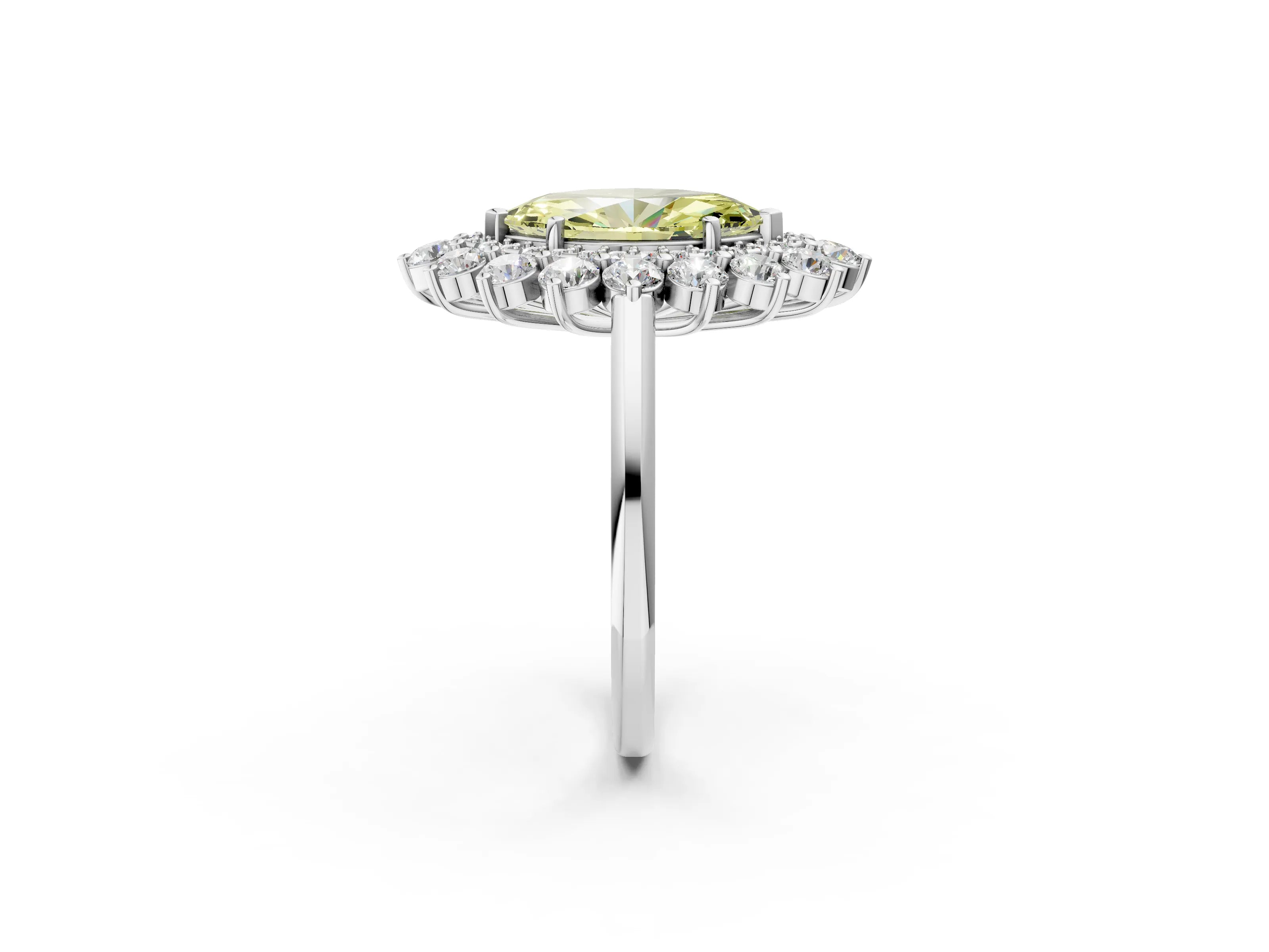 White gold Fancy Yellow Marquise Cut Halo Cluster Diamond Ring with Pave Band and Four-Prong Setting_14