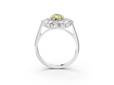 White gold Fancy Yellow Marquise Cut Halo Cluster Diamond Ring with Pave Band and Four-Prong Setting_15