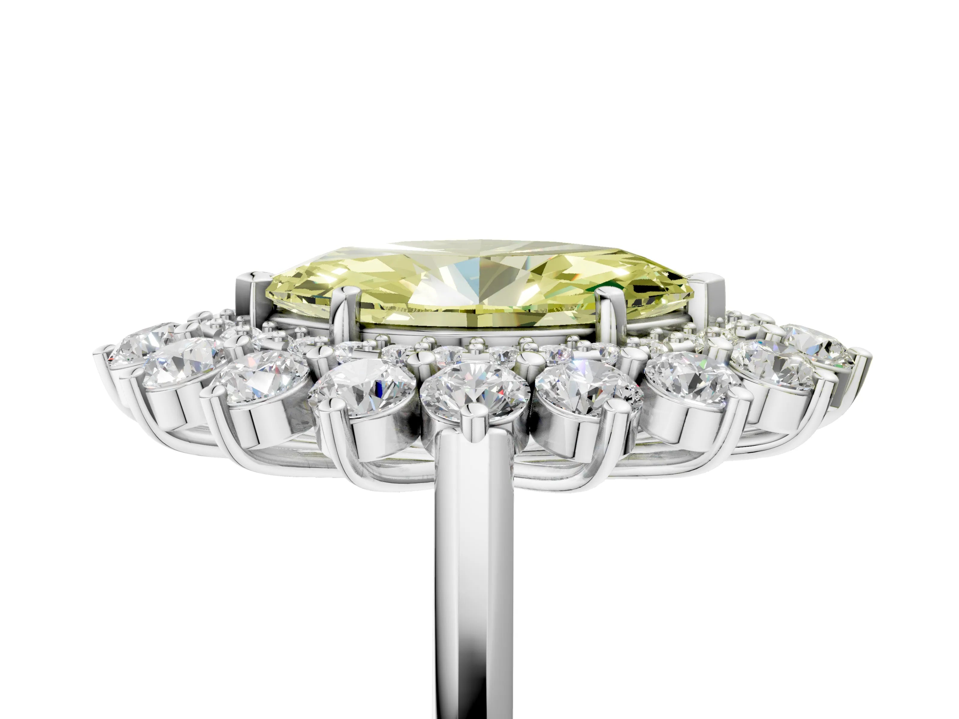 White gold Fancy Yellow Marquise Cut Halo Cluster Diamond Ring with Pave Band and Four-Prong Setting_17
