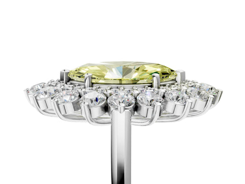 White gold Fancy Yellow Marquise Cut Halo Cluster Diamond Ring with Pave Band and Four-Prong Setting_17