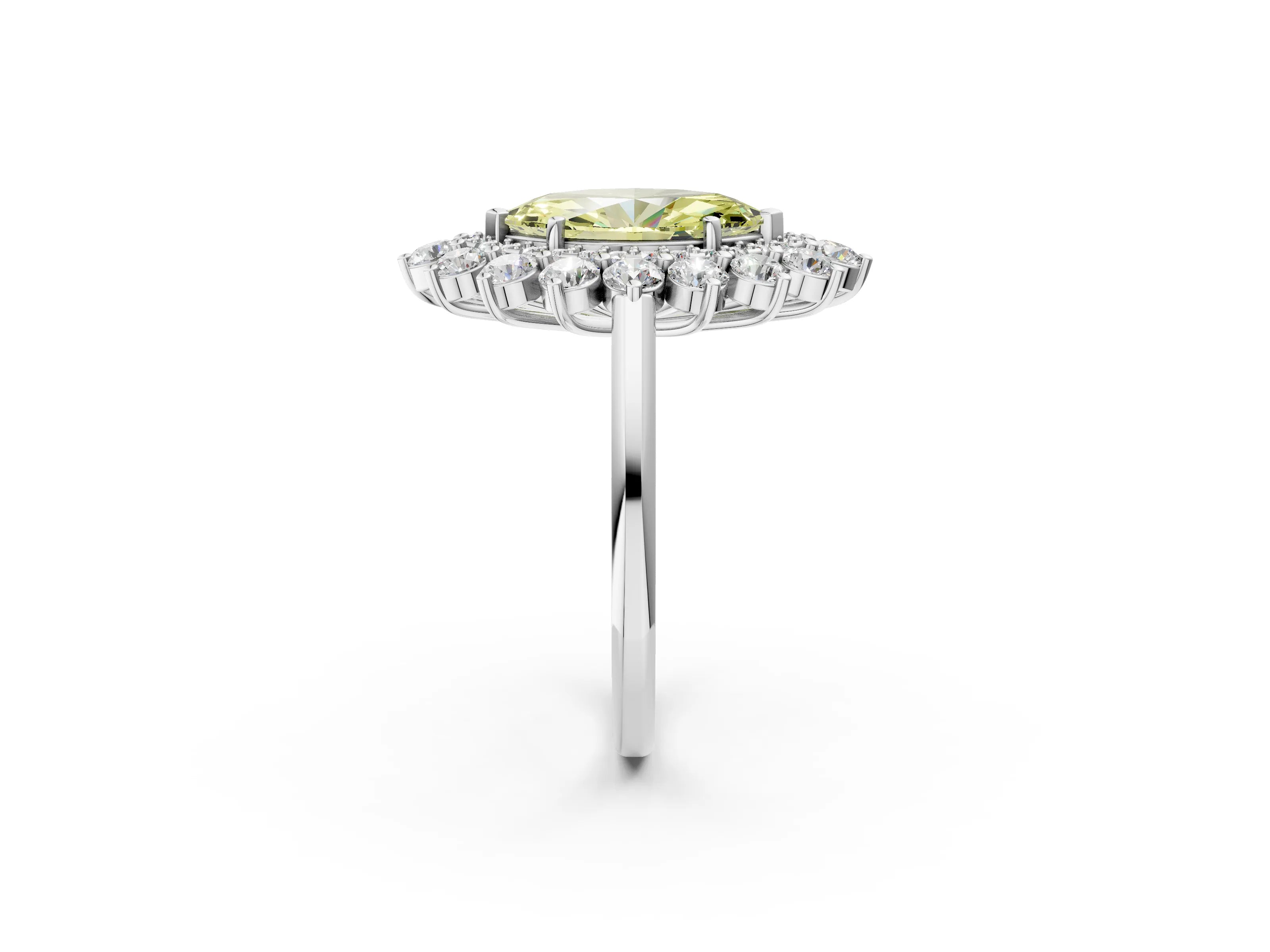 White gold Fancy Yellow Marquise Cut Halo Cluster Diamond Ring with Pave Band and Four-Prong Setting_2