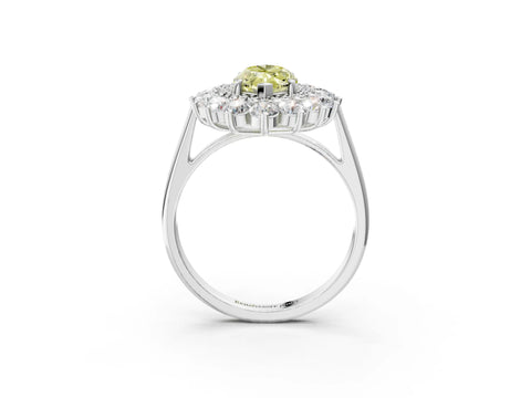 White gold Fancy Yellow Marquise Cut Halo Cluster Diamond Ring with Pave Band and Four-Prong Setting_3
